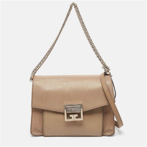 Givenchy Two Tone Beige Leather Small GV3 Shoulder Bag